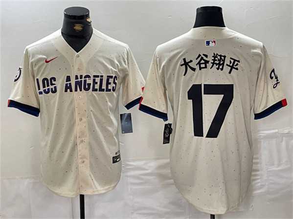 Men%27s Los Angeles Dodgers #17 Shohei Ohtani Cream Stitched Baseball Jersey